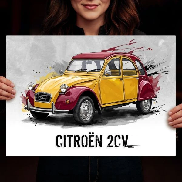 Duzy plakat metalowy z grafika Citroen 2CV